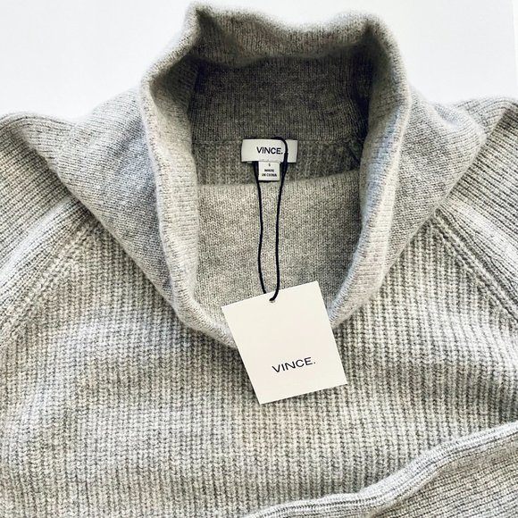 NWT Vince Cashmere Blend Ribbed Turtle Neck Side Zip Sweater Gray Size Small - Picture 4 of 5